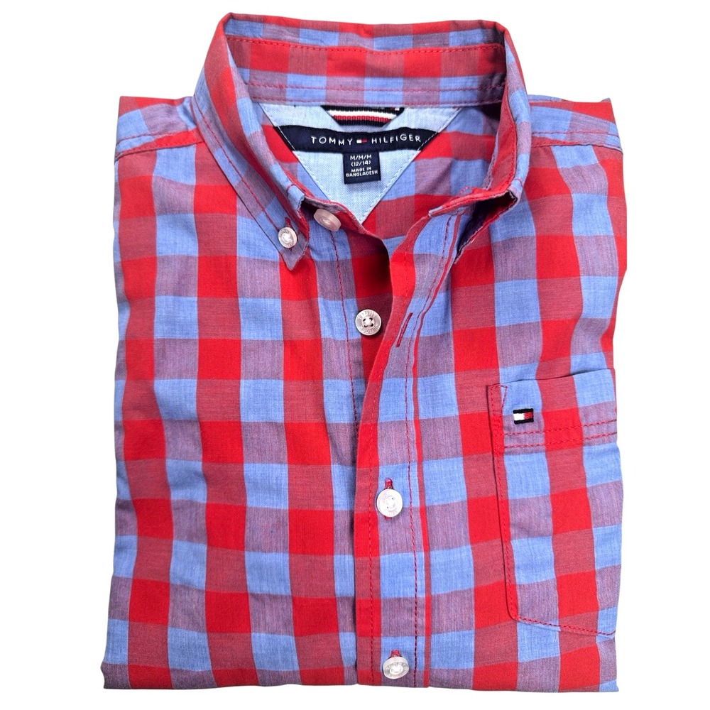 Tommy Hilfiger Youth Boys' Plaid Button-Down Shirt – Cotton Blend, Size M